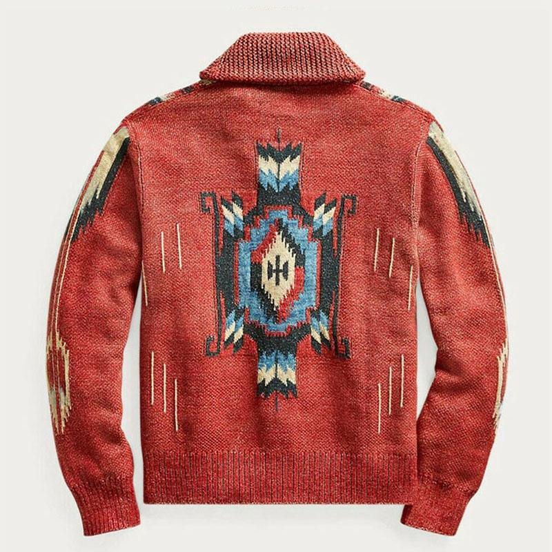 Knitted Cardigan For Men | Jacquard Patterns | Red1