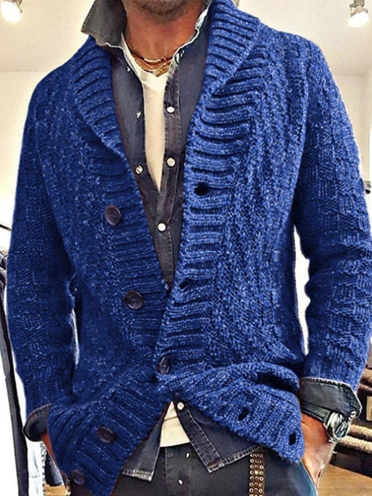 Knitted Cardigan for Men | Vintage Design | Blue