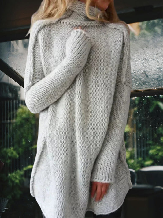 Knitted High Neck Sweater | Gray 1