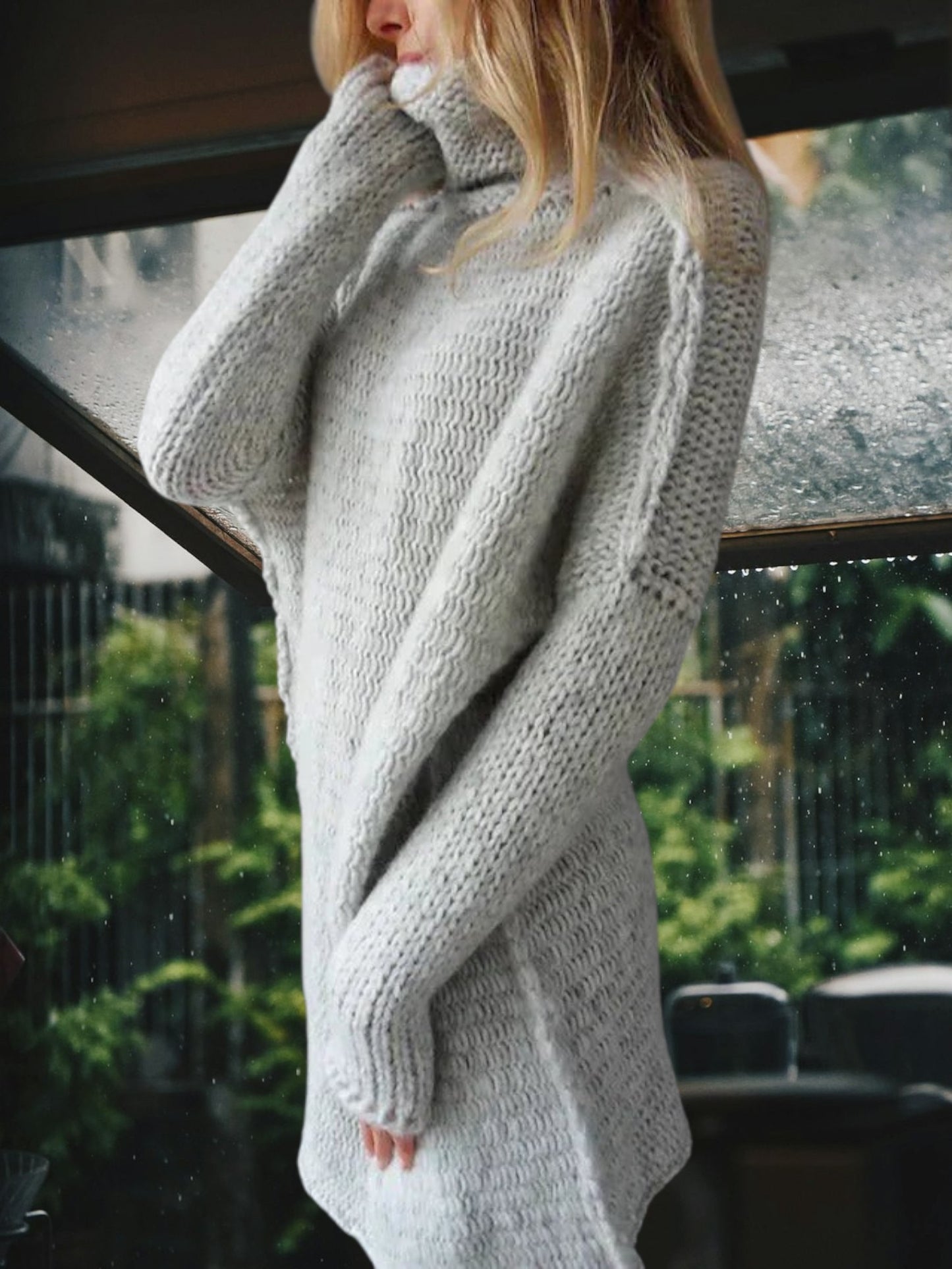 Knitted High Neck Sweater | Gray 3