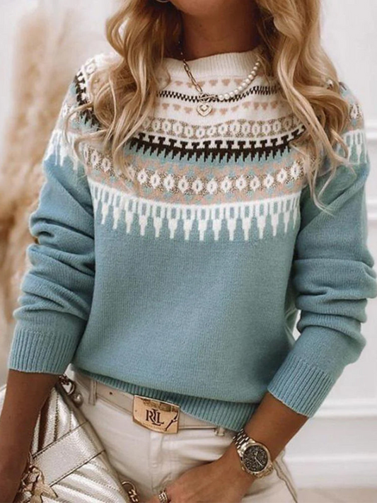 Knitted Sweater for Women |  Hip-Length | Blue green