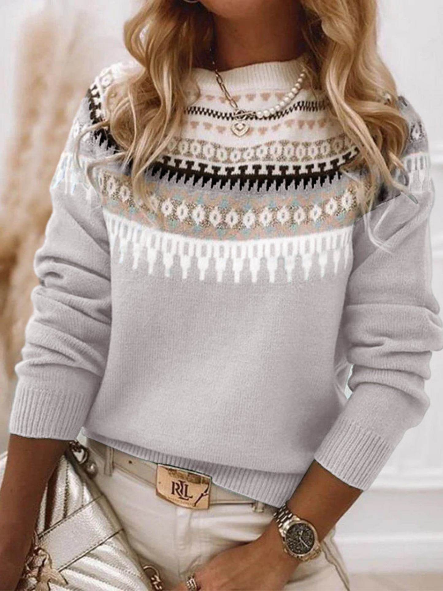 Knitted Sweater for Women |  Hip-Length | Gray