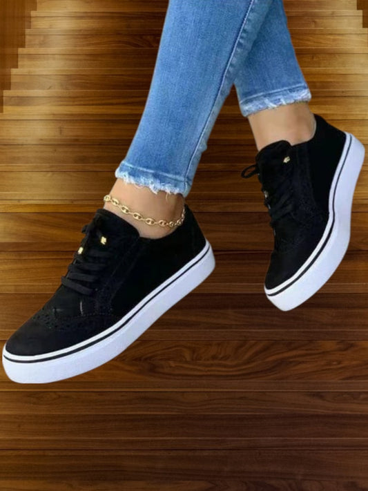 Lace-Up Orthopedic Sneakers with Round Toe and Ergonomic Insole | Black