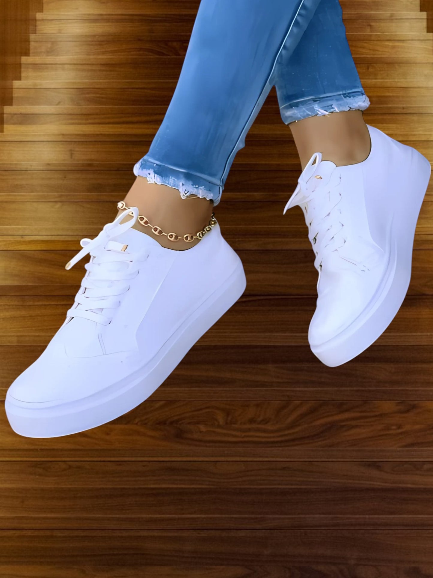 Lace-Up Orthopedic Sneakers with Round Toe and Ergonomic Insole | White 2