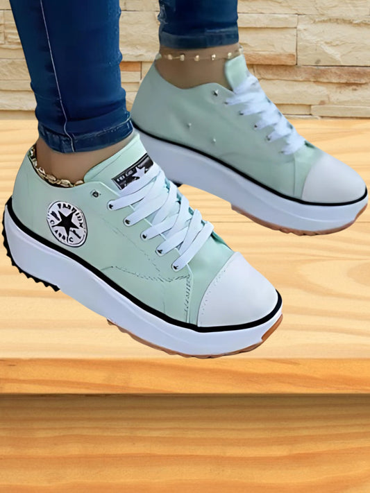 Lace-Up Sneakers with Anti-Slip and Thick Sole | Green1