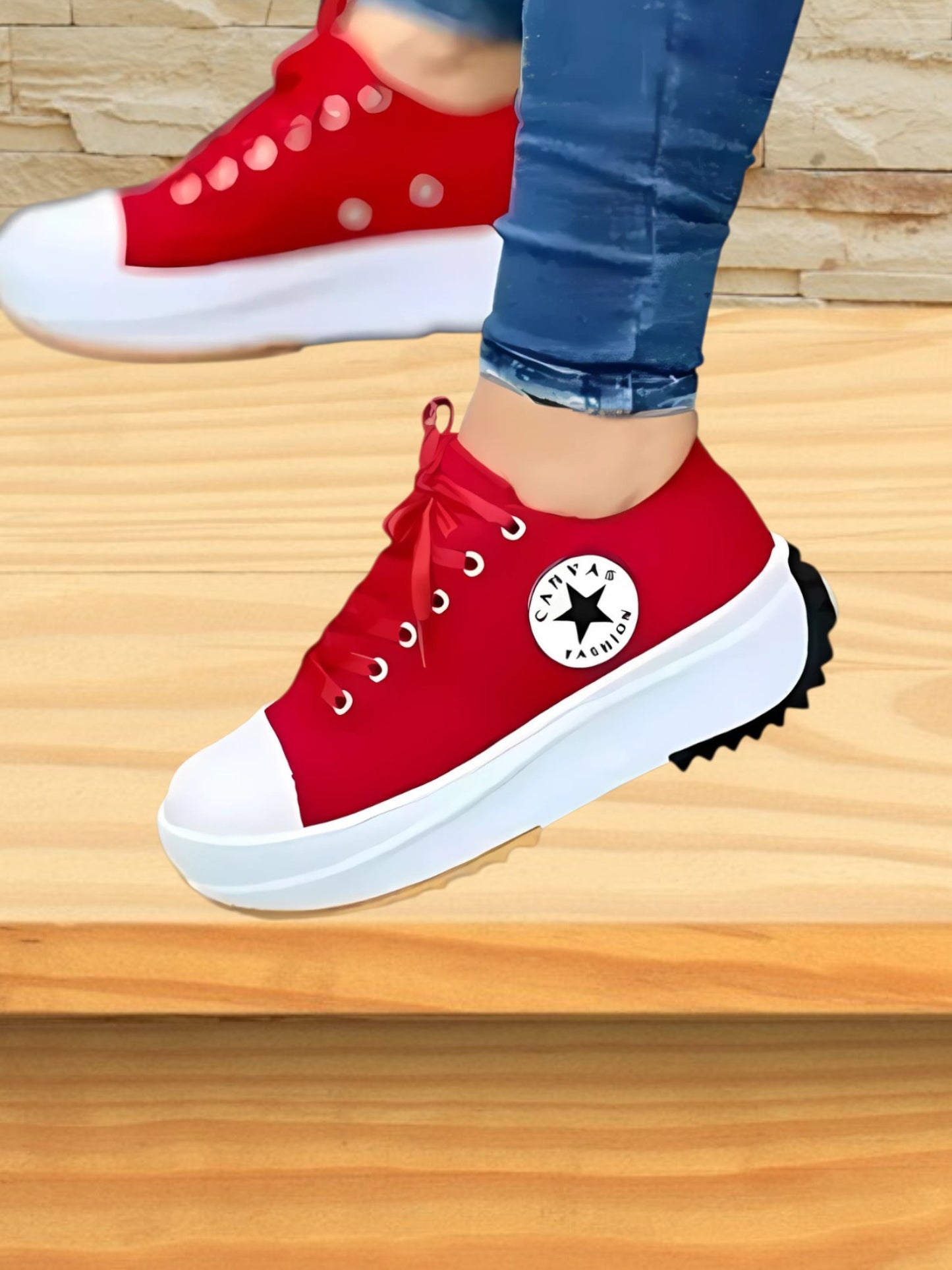 Lace-Up Sneakers with Anti-Slip and Thick Sole | Red2