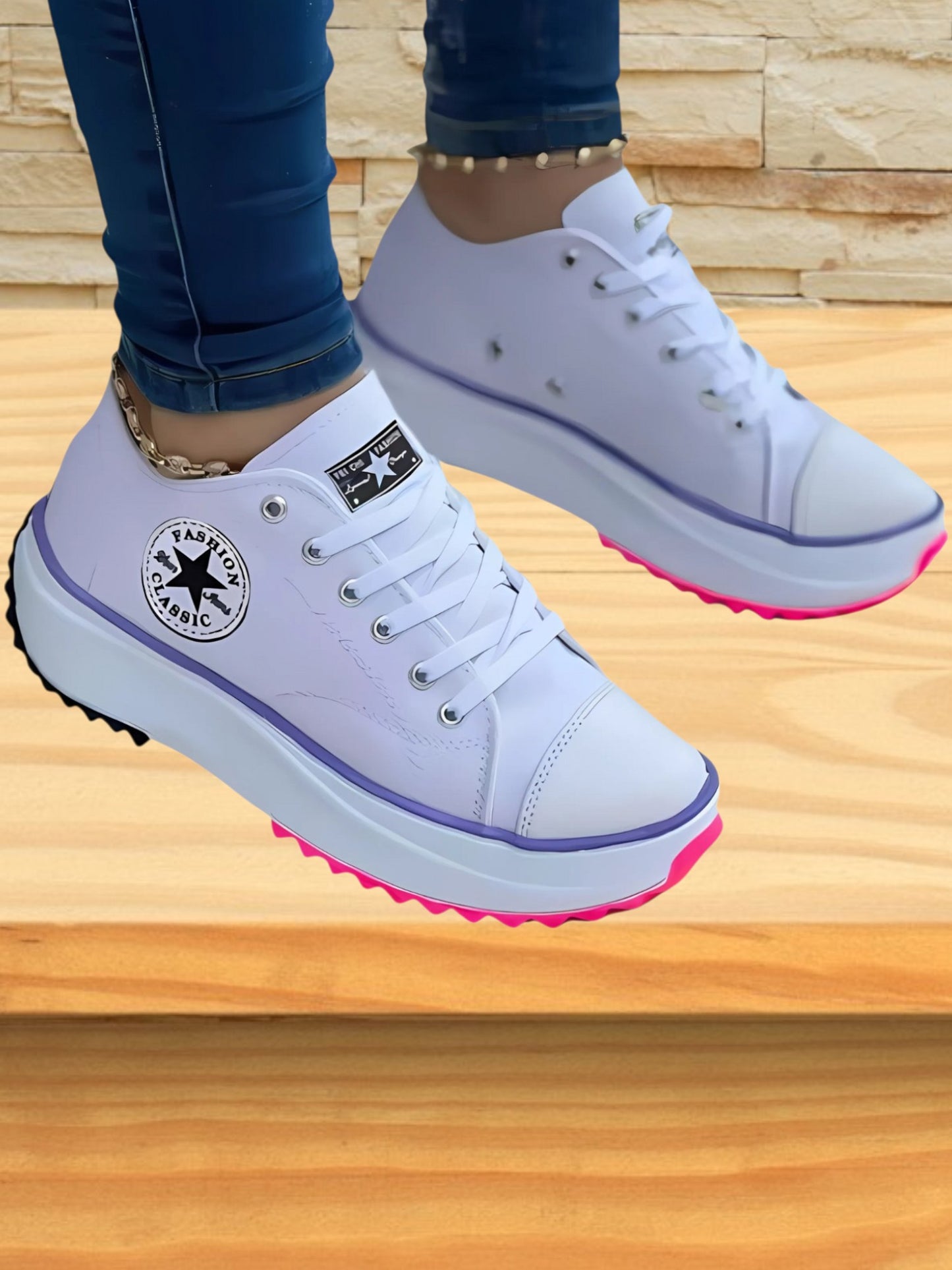 Lace-Up Sneakers with Anti-Slip and Thick Sole | White1