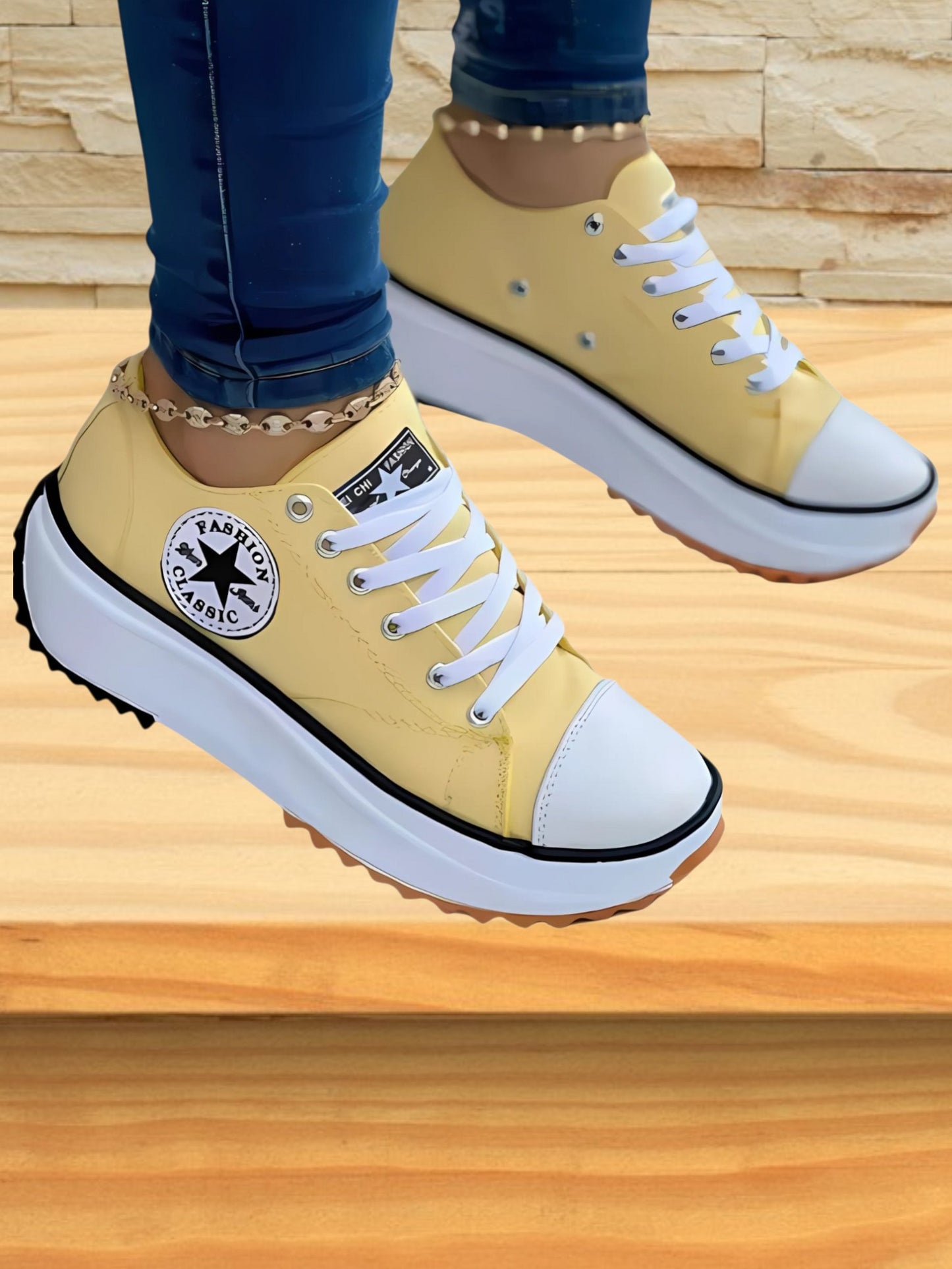 Lace-Up Sneakers with Anti-Slip and Thick Sole | Yellow1