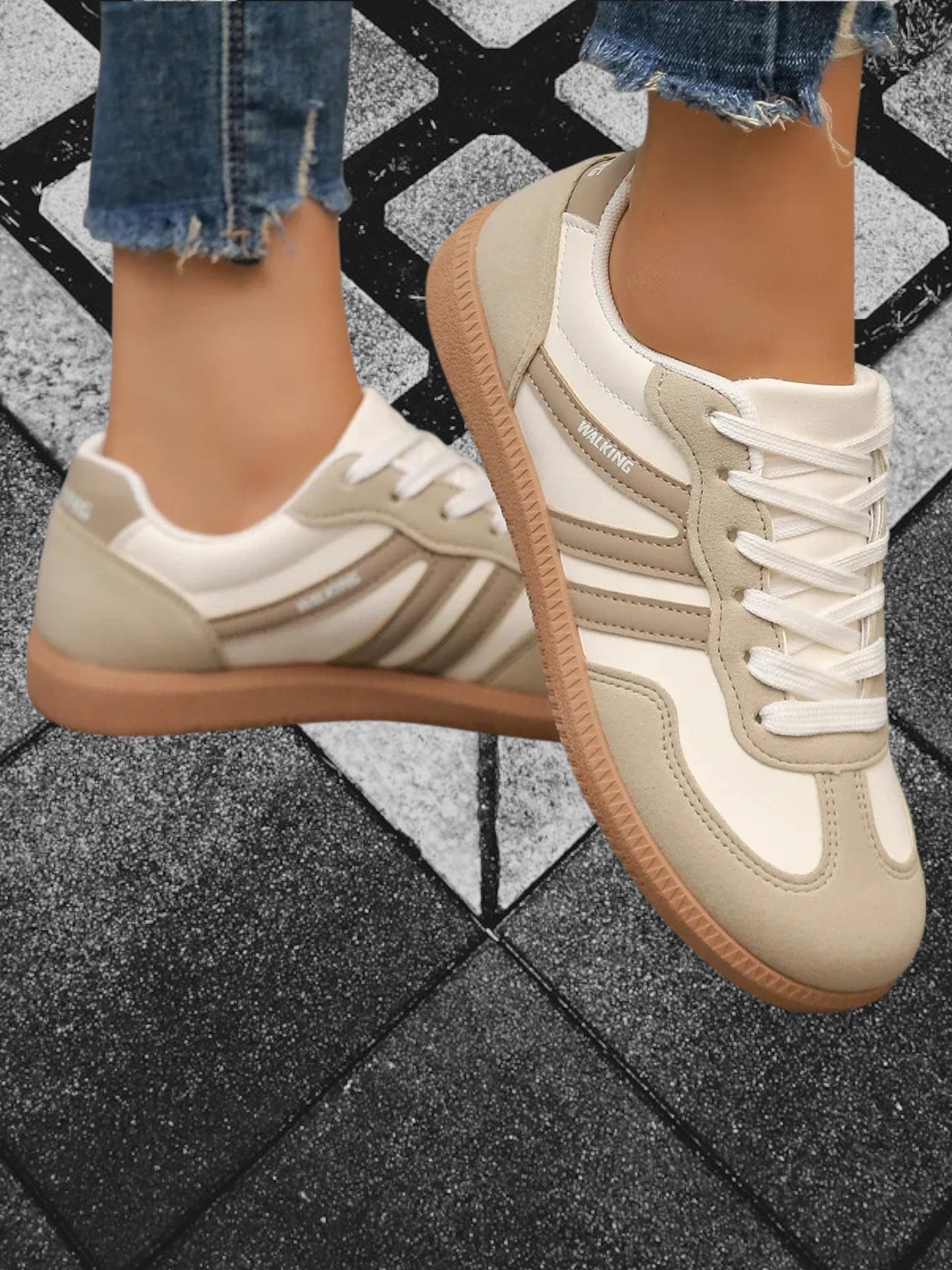 Lace-Up Sneakers with Arch Support for All-Day Walking Comfort | Beige