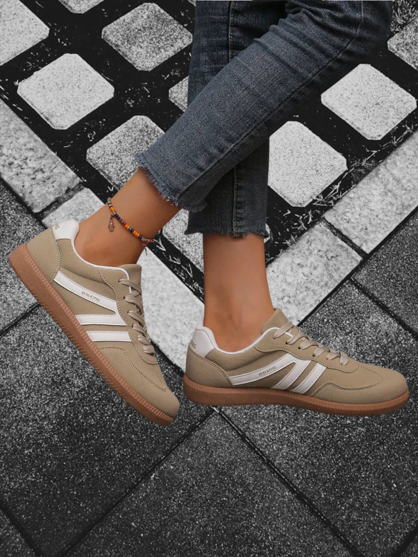 Lace-Up Sneakers with Arch Support for All-Day Walking Comfort | Khaki