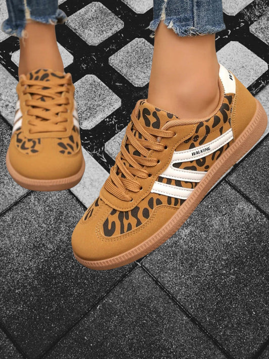 Lace-Up Sneakers with Arch Support for All-Day Walking Comfort | Leopard Print