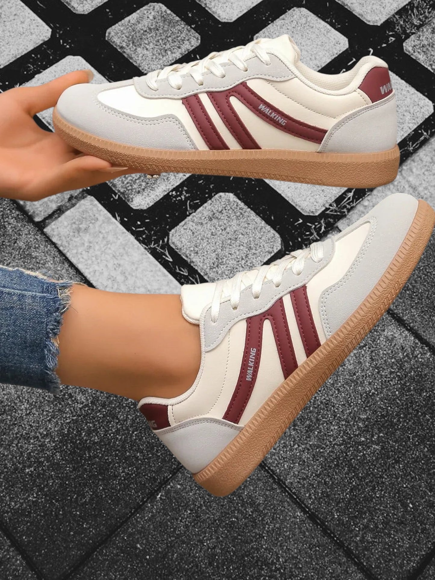 Lace-Up Sneakers with Arch Support for All-Day Walking Comfort | Wine Reda
