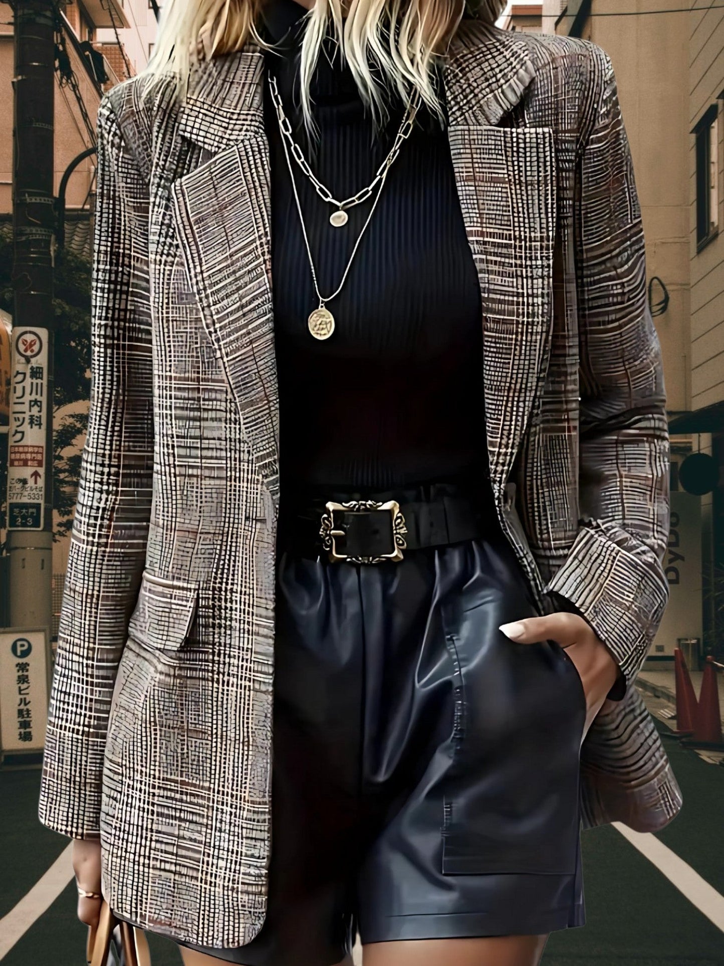 Lapel Collar Blazer | Checkered Gray 0