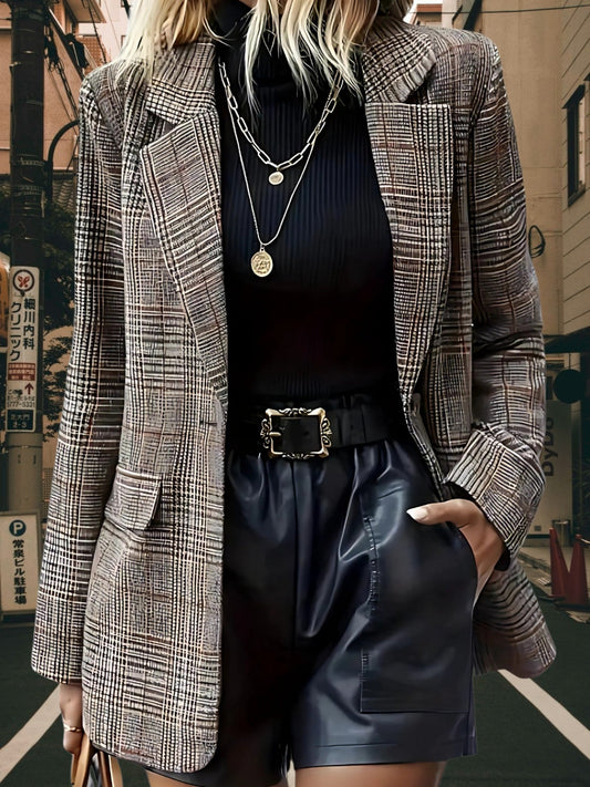 Lapel Collar Blazer | Checkered Gray 0