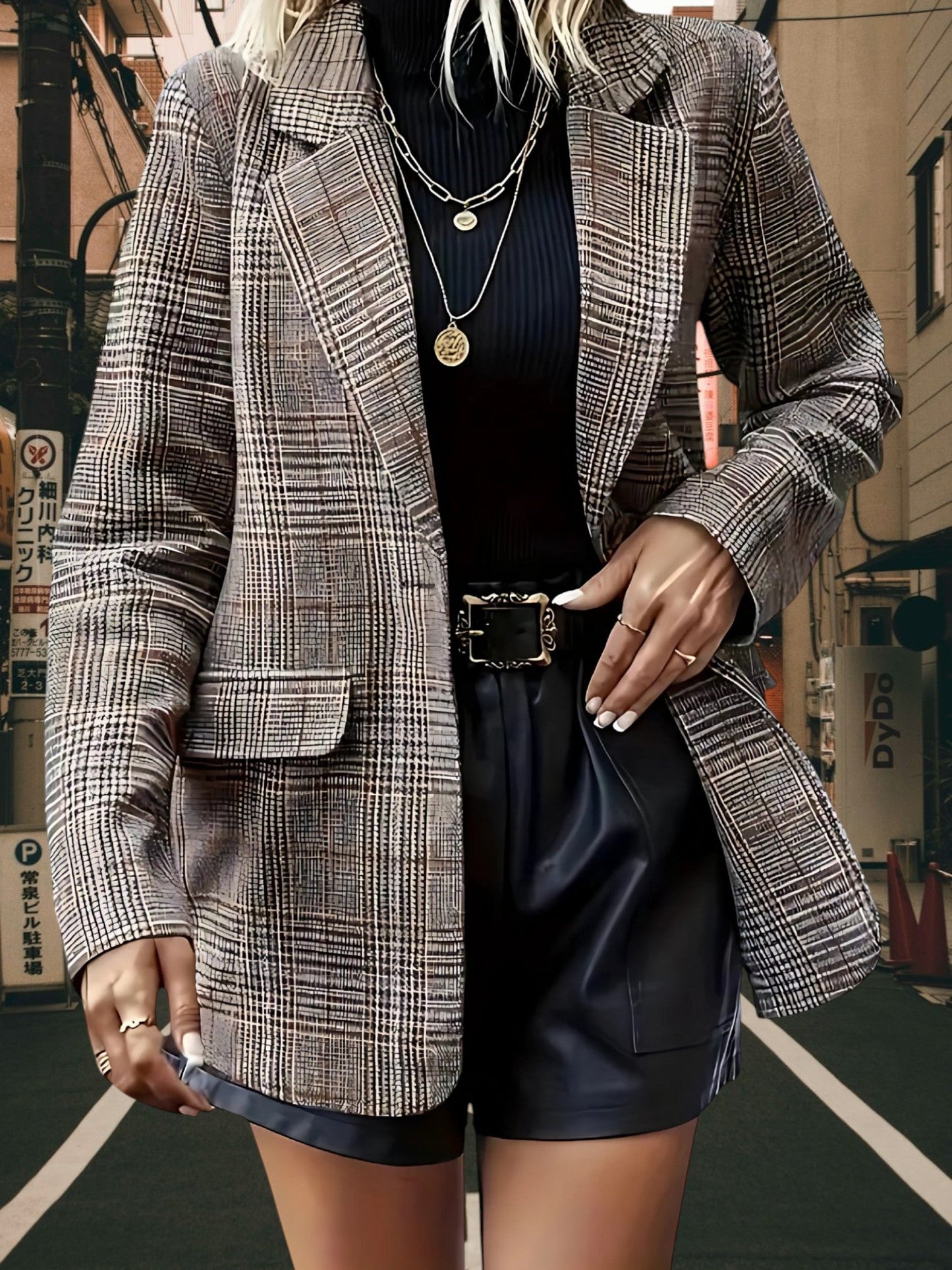 Lapel Collar Blazer | Checkered Gray 1