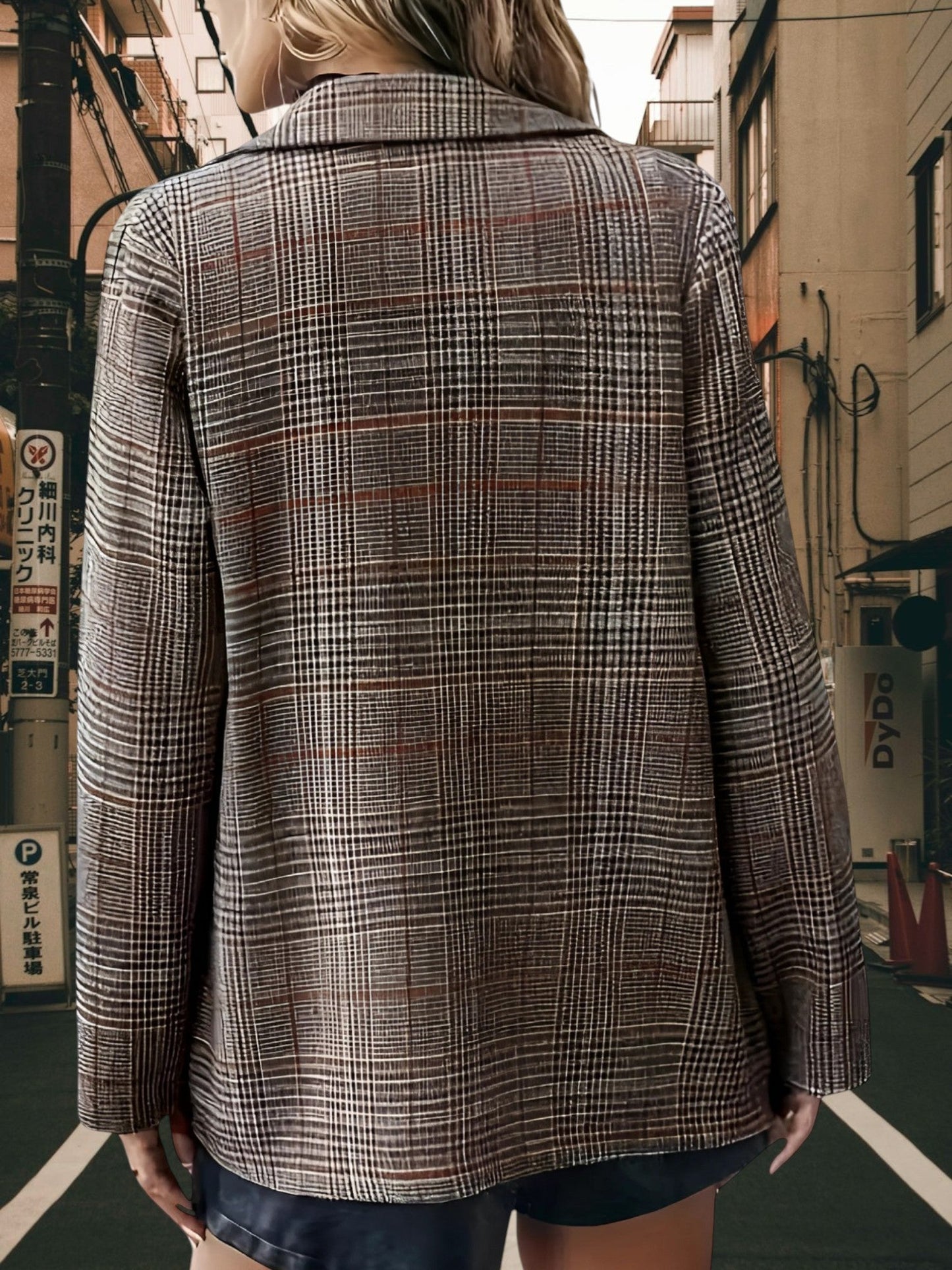 Lapel Collar Blazer | Checkered Gray 2