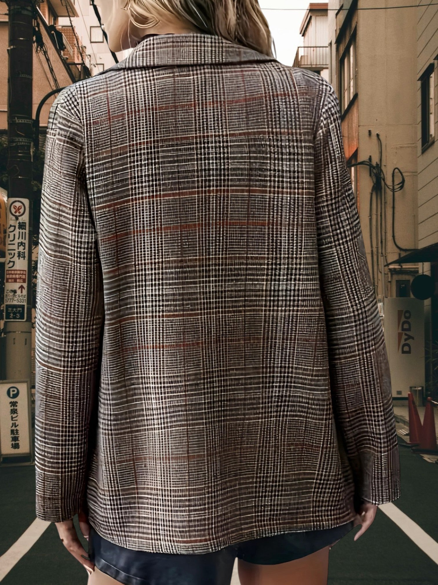 Lapel Collar Blazer | Checkered Gray 2