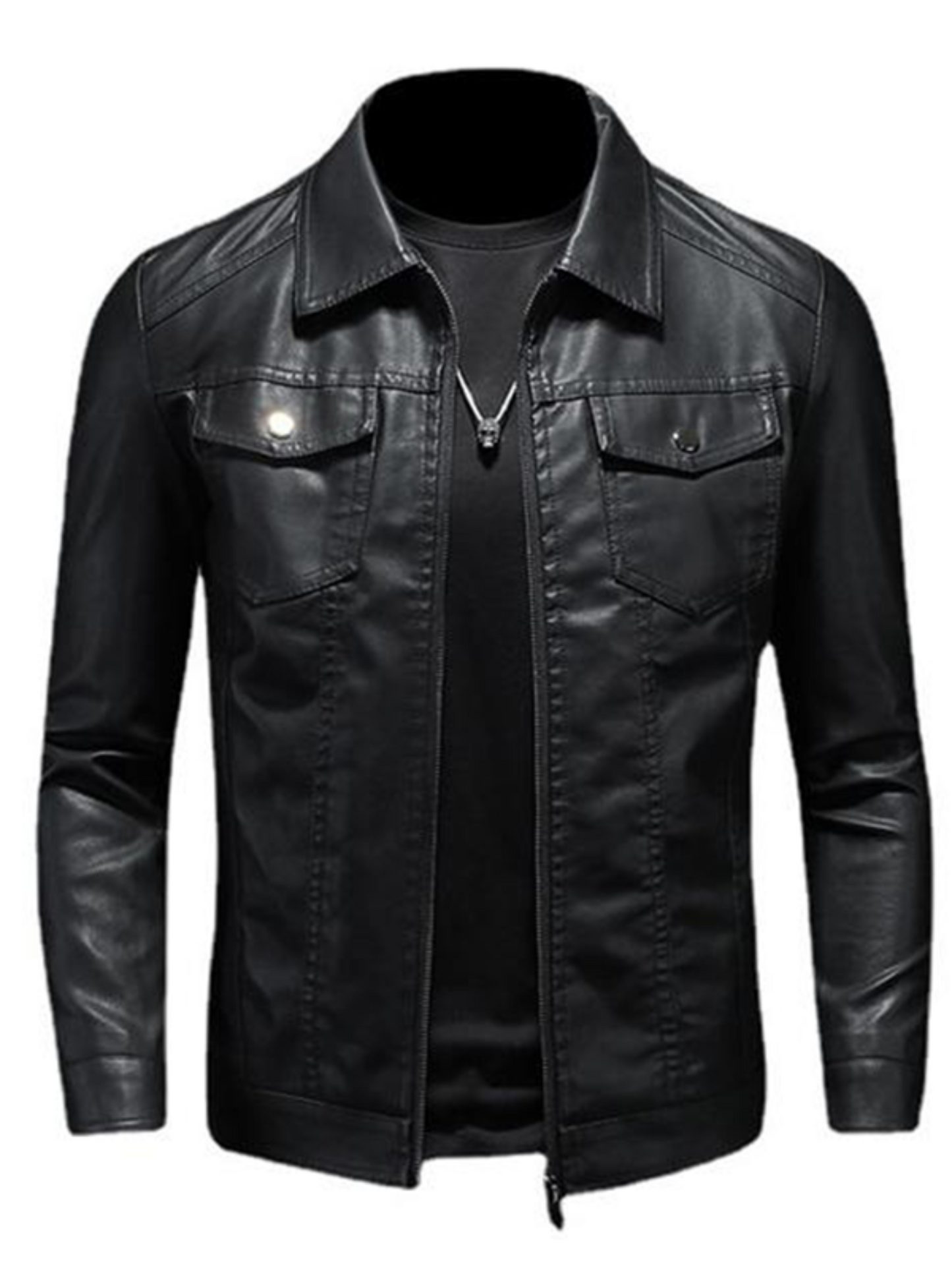 Leather Biker Jacket for Men | Comfortable Fit | Black