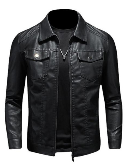 Leather Biker Jacket for Men | Comfortable Fit | Black