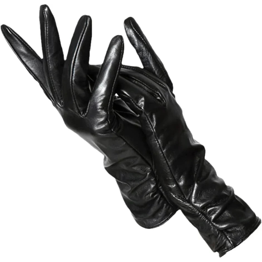 Leather Gloves for Women | Soft Wool Lining | Black1