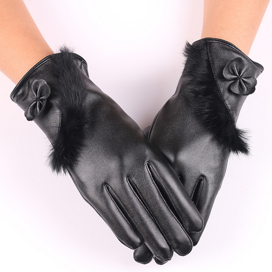 Leather Gloves for Women | Warm Sheepskin with Velvet Lining | Black