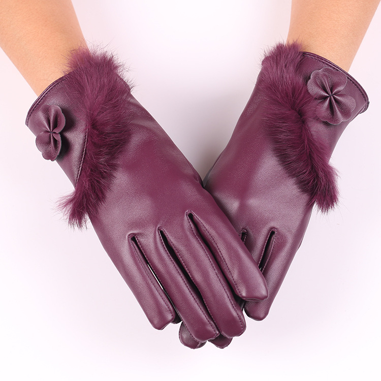 Leather Gloves for Women | Warm Sheepskin with Velvet Lining | Purple