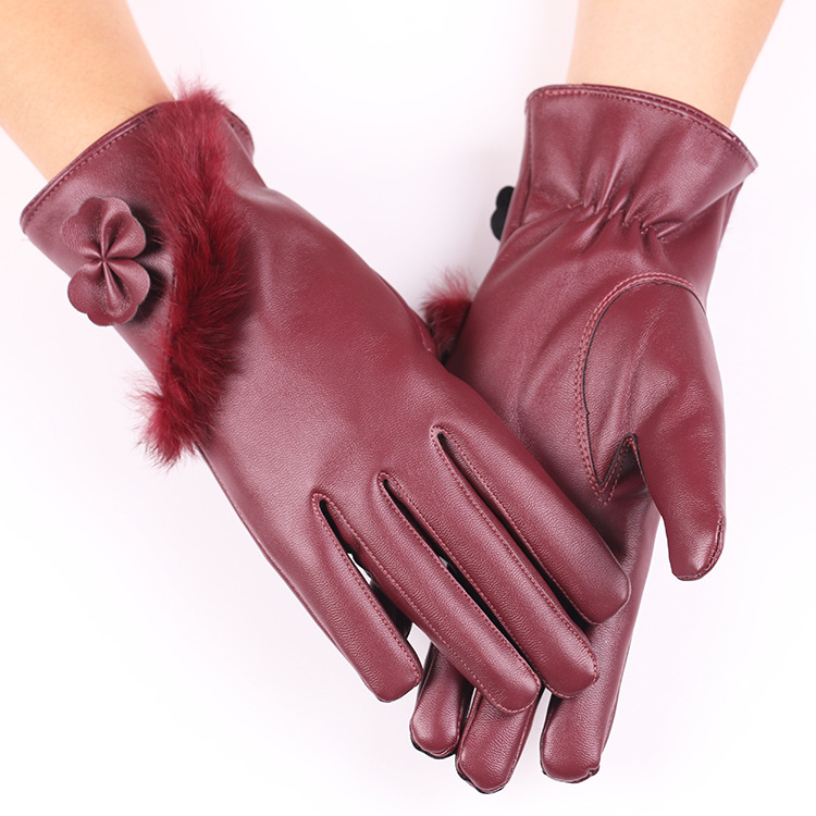 Leather Gloves for Women | Warm Sheepskin with Velvet Lining | Red