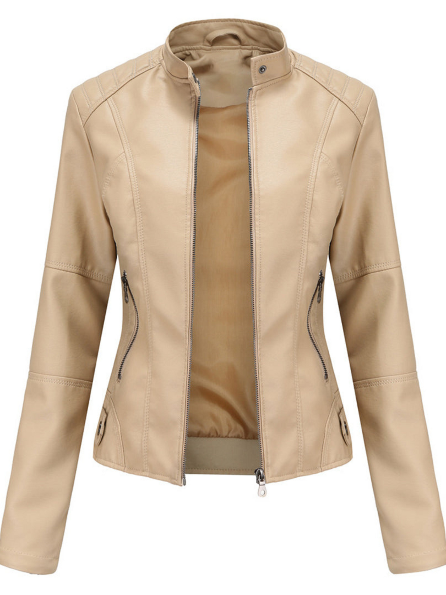 Leather Jacket Women | Cool-Weather Layering | Beige