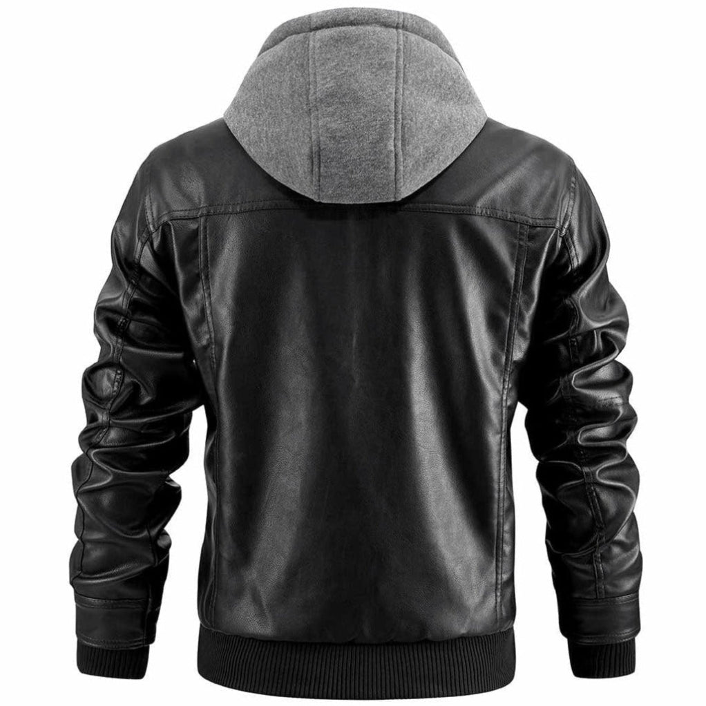 Leather Jacket for Men with Removable Hood | Regular Fit | Black1