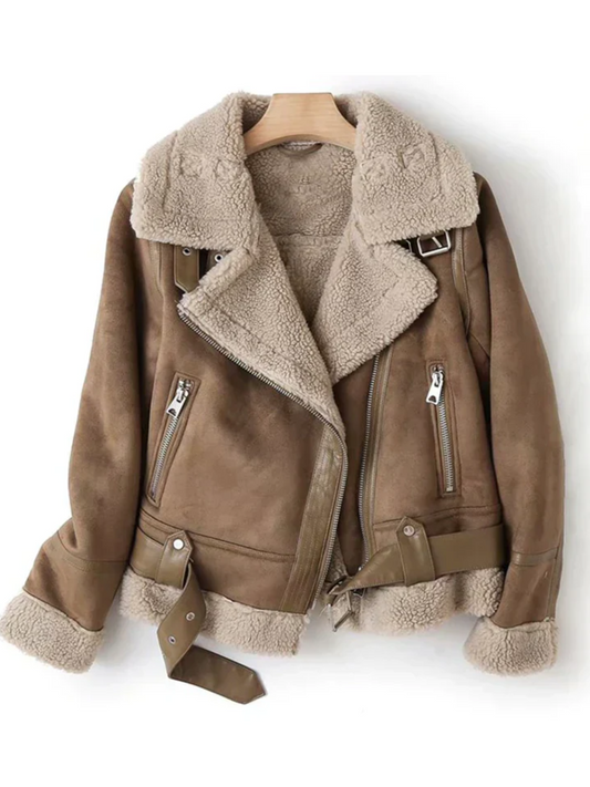 Leather Jacket for Women | Sherpa Lining | Brown
