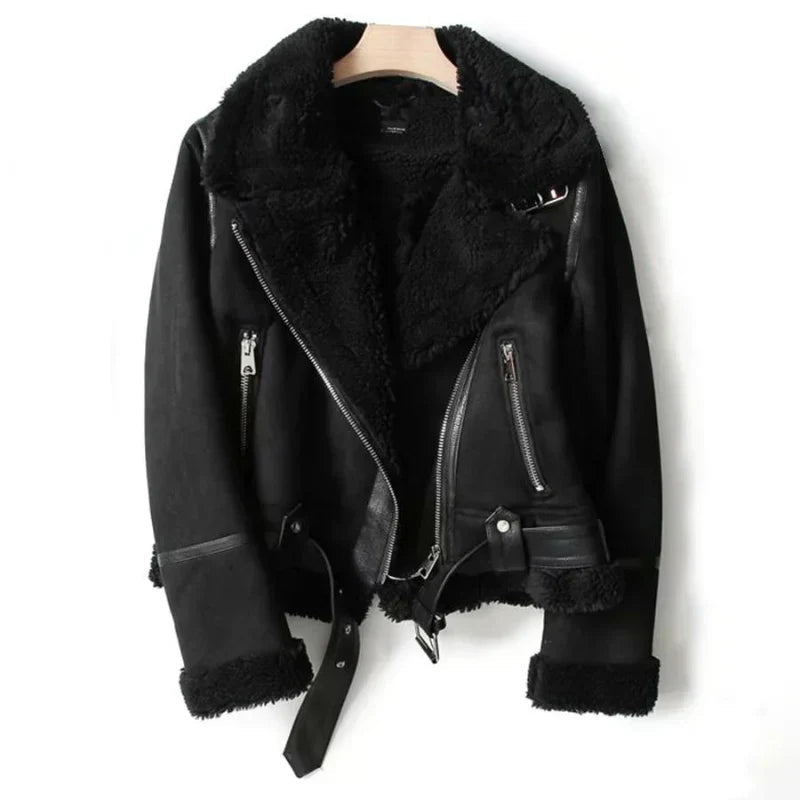 Leather Jacket for Women with Sherpa Lining | Winter | Black