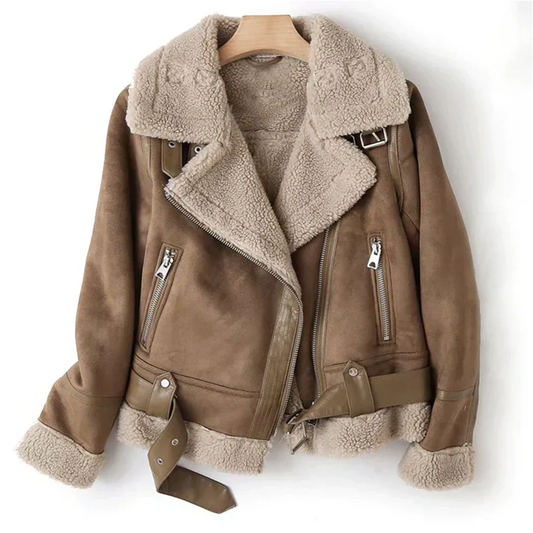 Leather Jacket for Women with Sherpa Lining | Winter | Brown