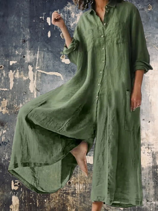 Lene | Elegant Jumpsuit for Women in Breathable Fabric with Flattering Fit and Long Sleeves | Military green