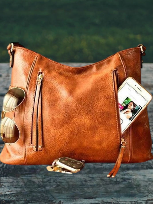Lene | Elegant Vintage Leather Shoulder Bag with Adjustable Strap and Water-Repellent Finish | Brown