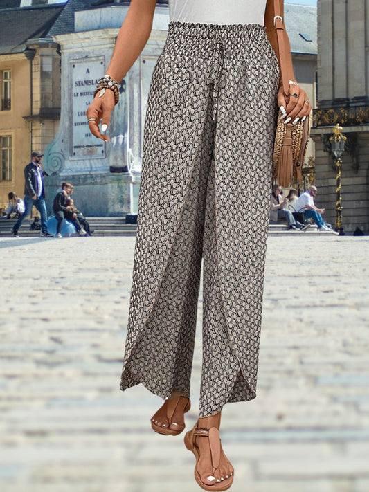 Leonie | Women's Relaxed Wide Leg Pants in Breathable Fabric with Modern Print | Black