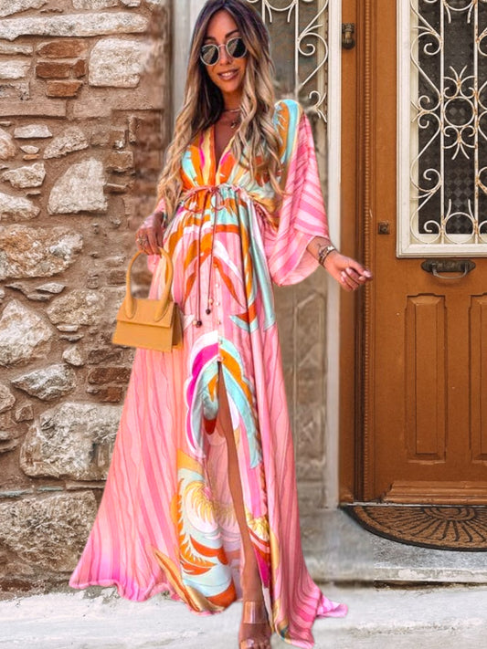 Lightweight Colorful Summer Dress with Long Sleeves, Knee-Length, and Casual Fit | Light Pink