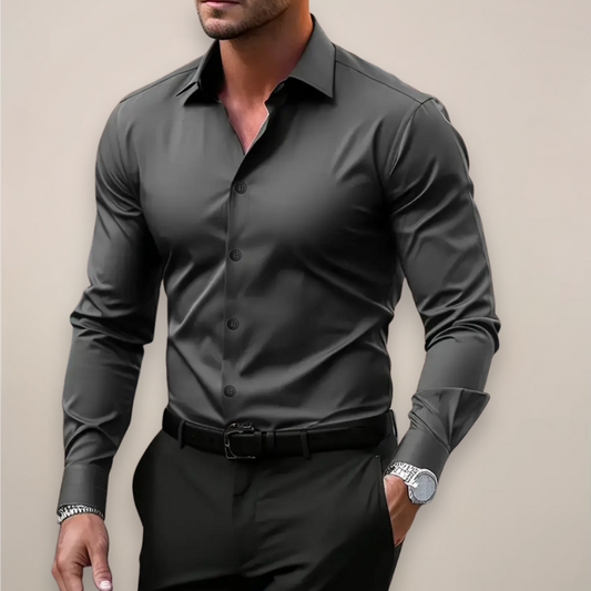 Long-Sleeve Shirt for Men | Regular Fit, Notched Collar | Dark Gray