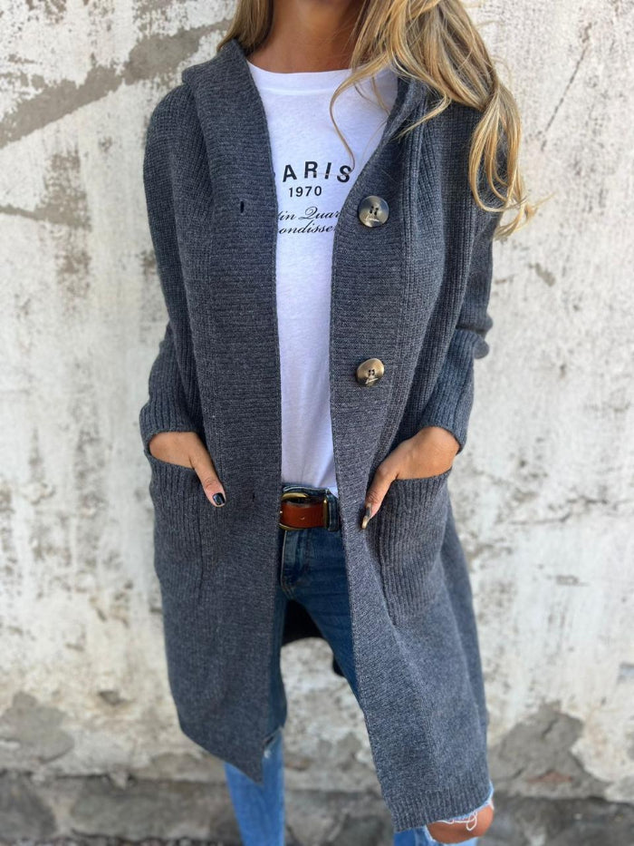 Long Cardigan for Women, Knitted, Hooded | Relaxed Fit | Gray