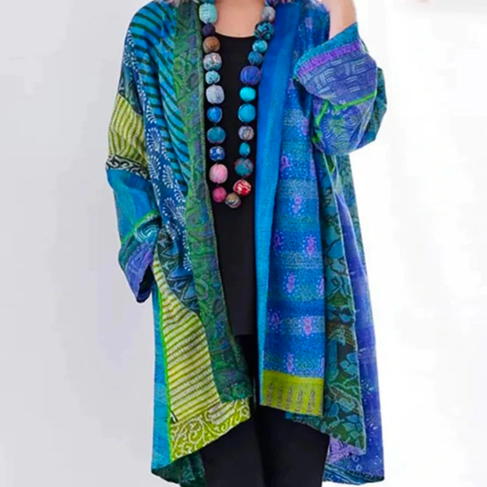 Long Cardigan for Women | Lightweight Cotton Blend | Blue