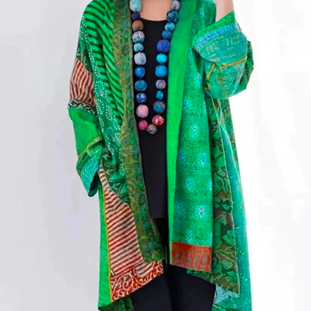 Long Cardigan for Women | Lightweight Cotton Blend | Green