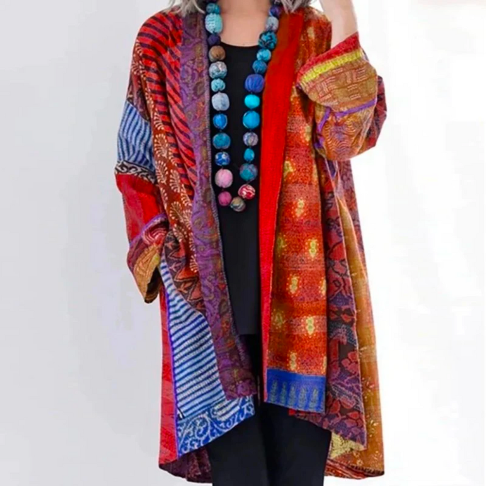 Long Cardigan for Women | Lightweight Cotton Blend | Red