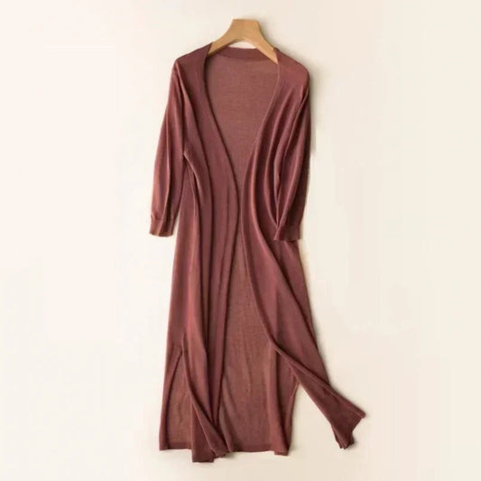 Long Cardigan for Women | Lightweight V-Neck | Brown