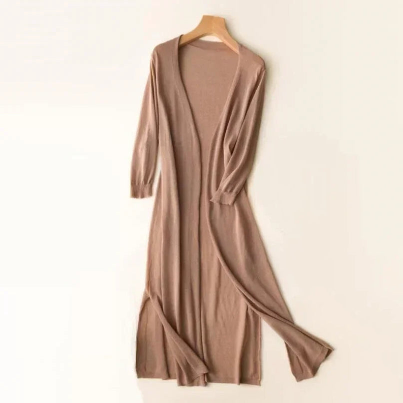 Long Cardigan for Women | Lightweight V-Neck | Khaki