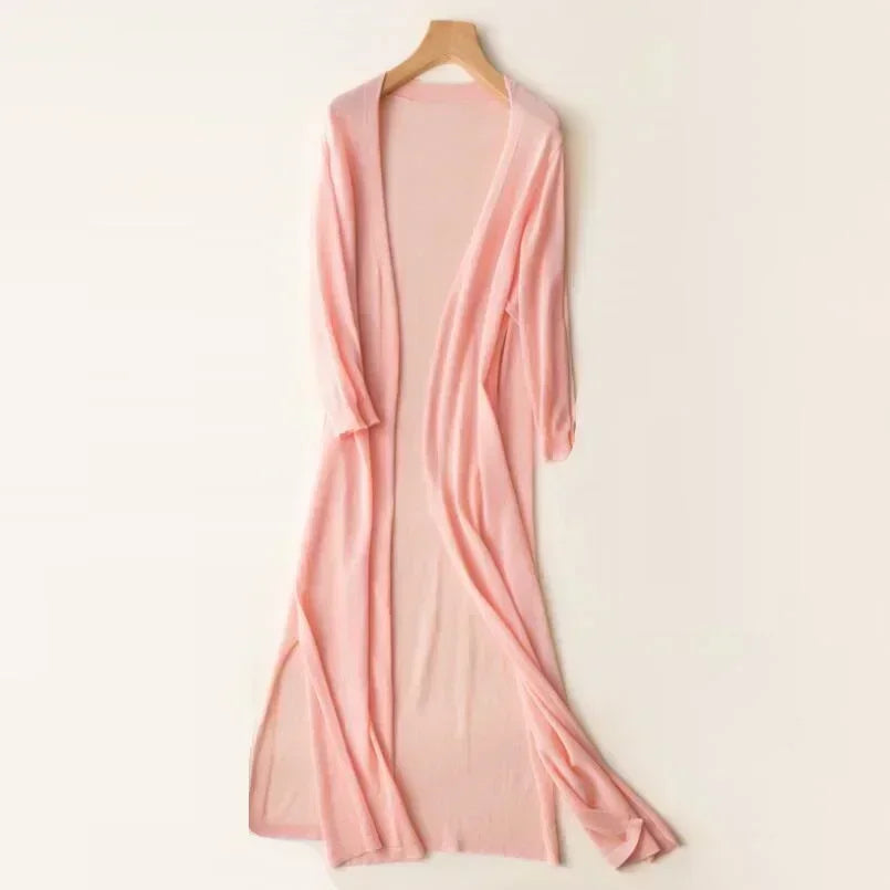 Long Cardigan for Women | Lightweight V-Neck | Pink