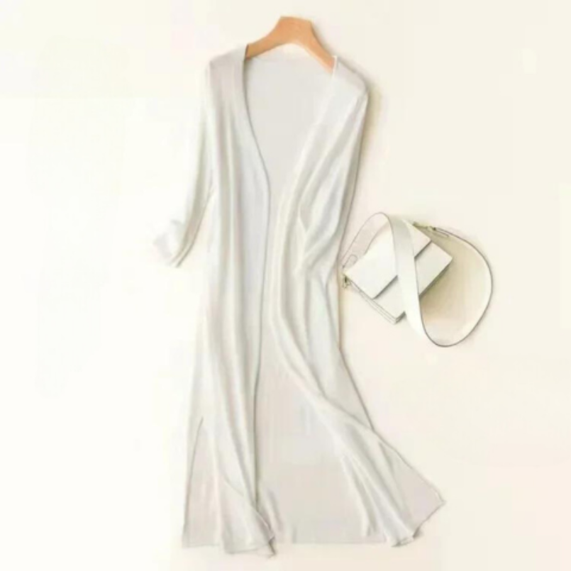 Long Cardigan for Women | Lightweight V-Neck | White