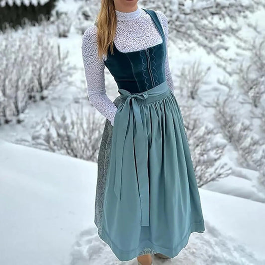 Long Dirndl Dress | Flowing Design | Oktoberfest Outfit | Blue/Green