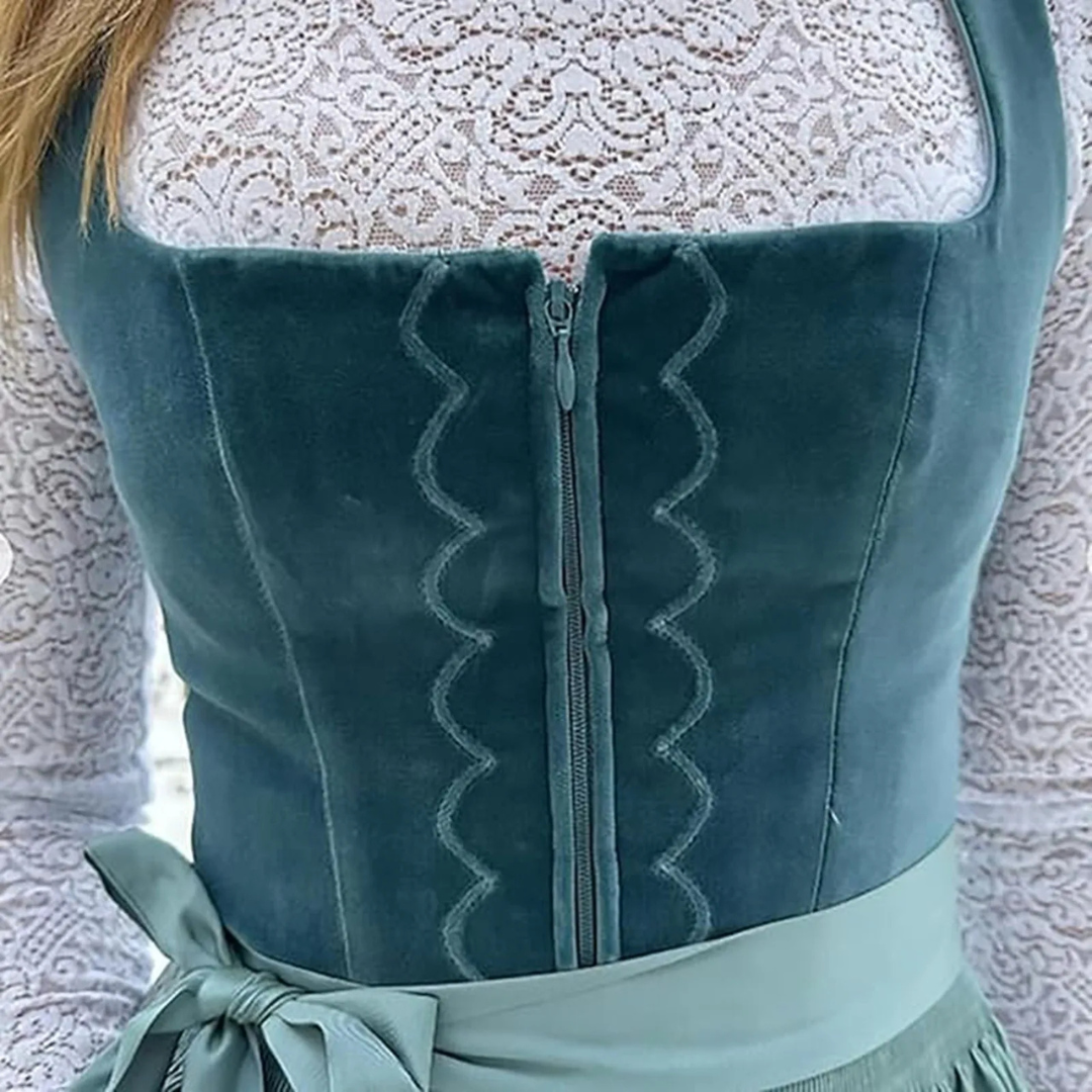 Long Dirndl Dress | Flowing Design | Oktoberfest Outfit | Blue/Green1