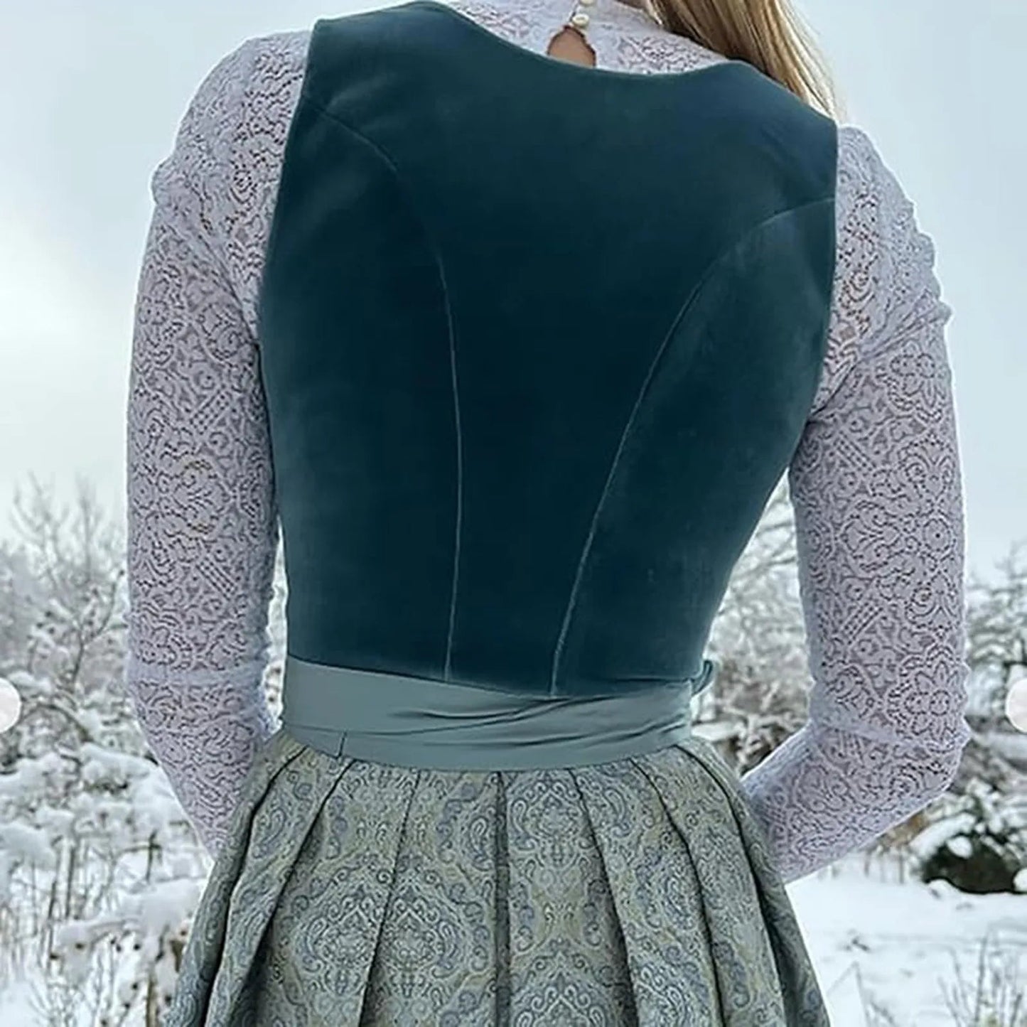 Long Dirndl Dress | Flowing Design | Oktoberfest Outfit | Blue/Green2