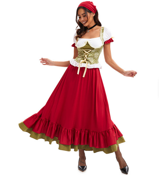 Long Flowing Skirt Dirndl Dress | Oktoberfest | Red