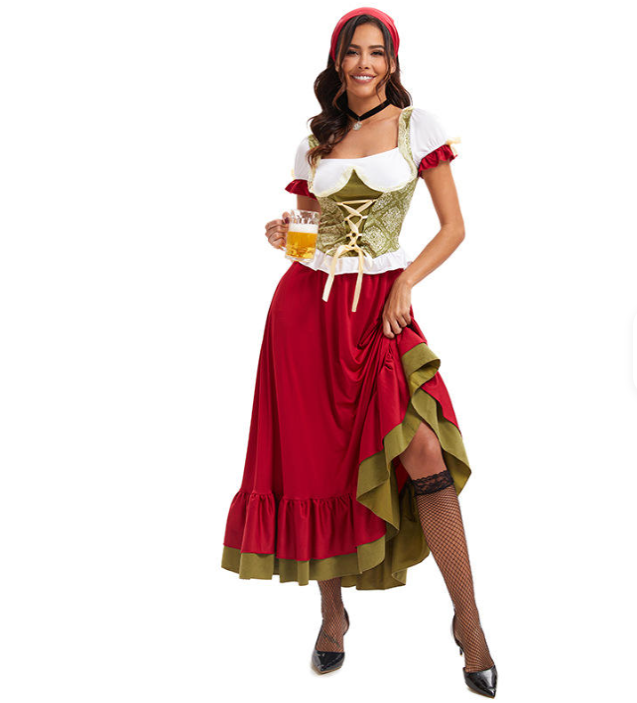 Long Flowing Skirt Dirndl Dress | Oktoberfest | Red1